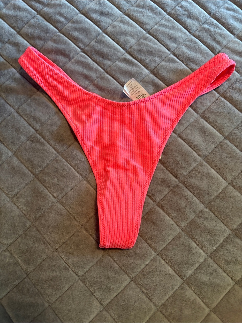 Aerie Ribbed Coral Pink Thong Bikini Bottom. Small